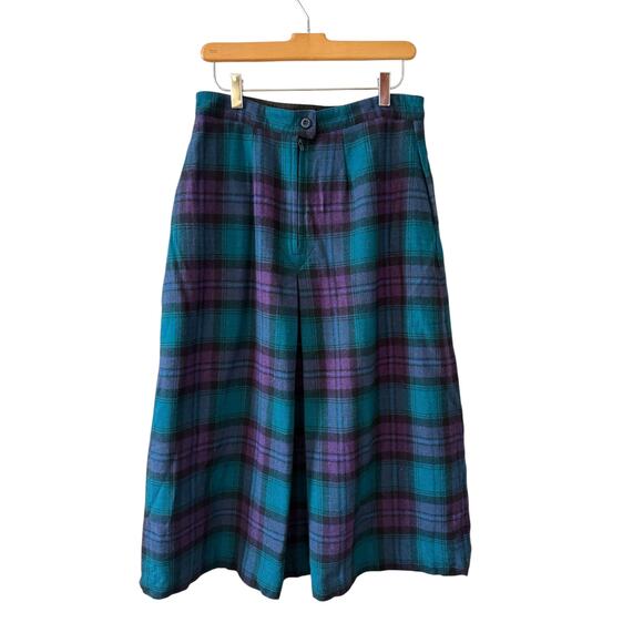 Vintage Woolrich Plaid Pleated Wool Midi Skirt Green Purple - Picture 2 of 5